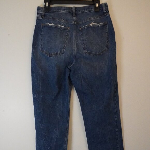 Abercrombie & Fitch, Mom Jean, Cracked Destroyed Hem Straight Leg Jeans, Blue - Picture 4 of 9